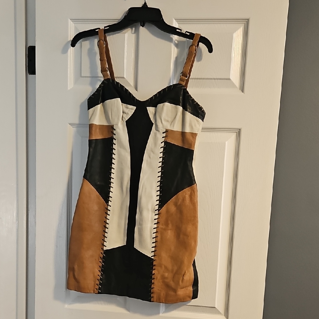 All Saints Black And Cream Italian Leather Dress